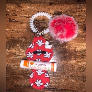 NWT Mickey Mouse Glove Chapstick Holder Keychain Set
